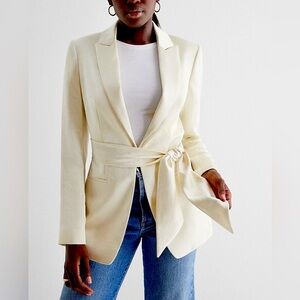 Express Satin Ivory Tie Waist Blazer Sz-Xs